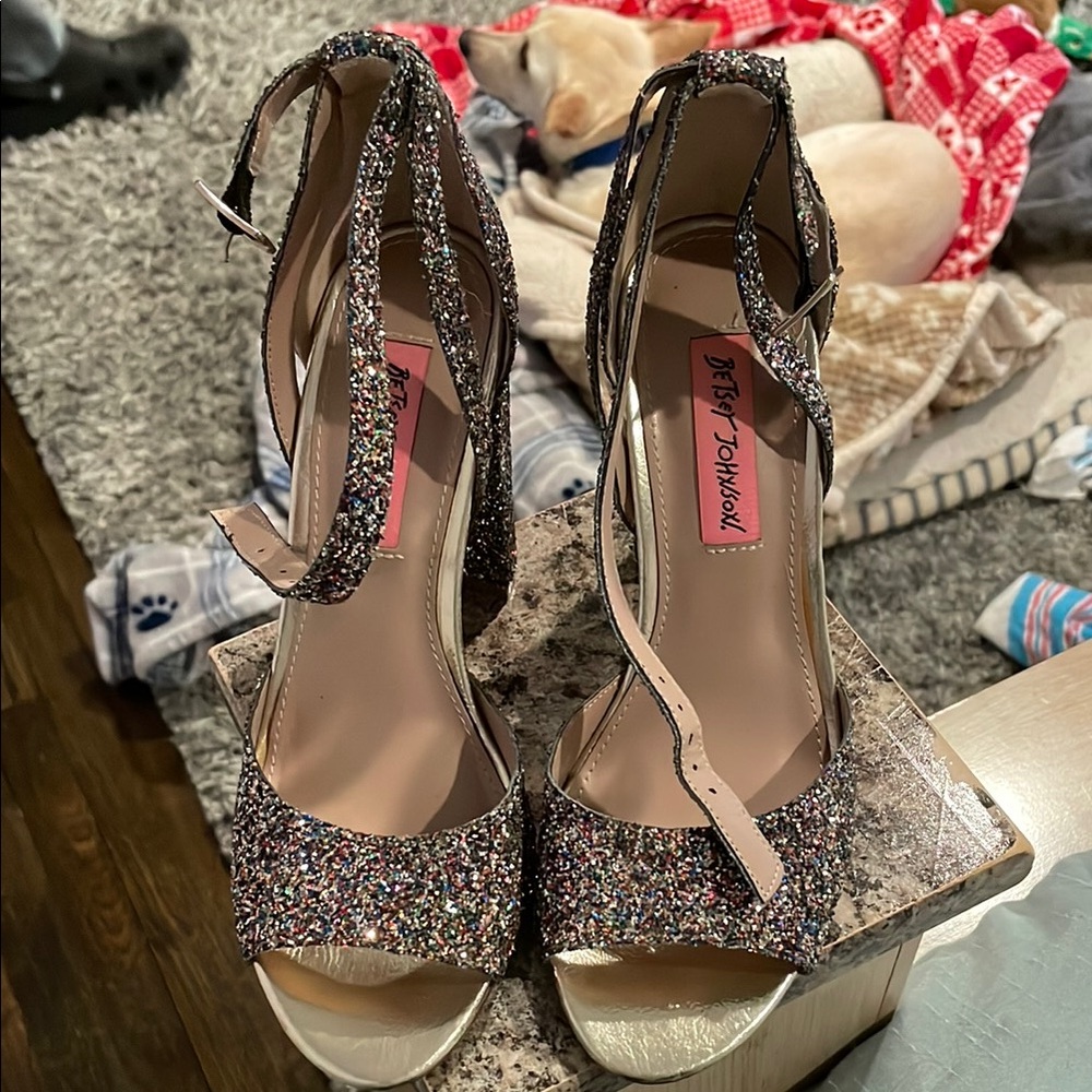 Betsey Johnson Black and Silver Glitter Heels